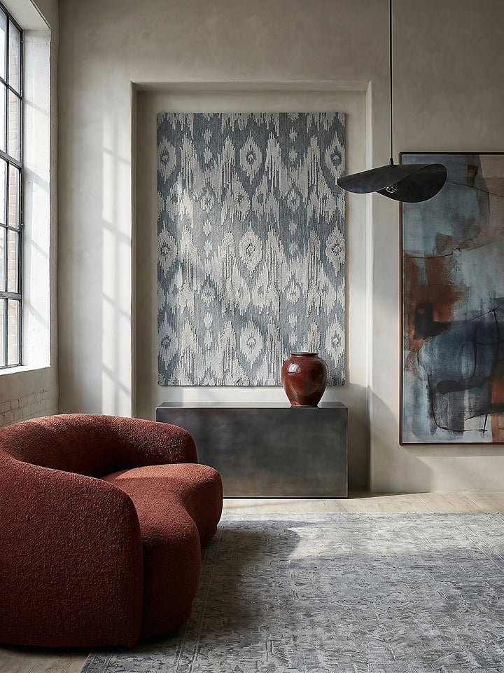 Teppich Blau rechteckig als Wandteppich Wanddekoration Textilkunst Interior Design_
