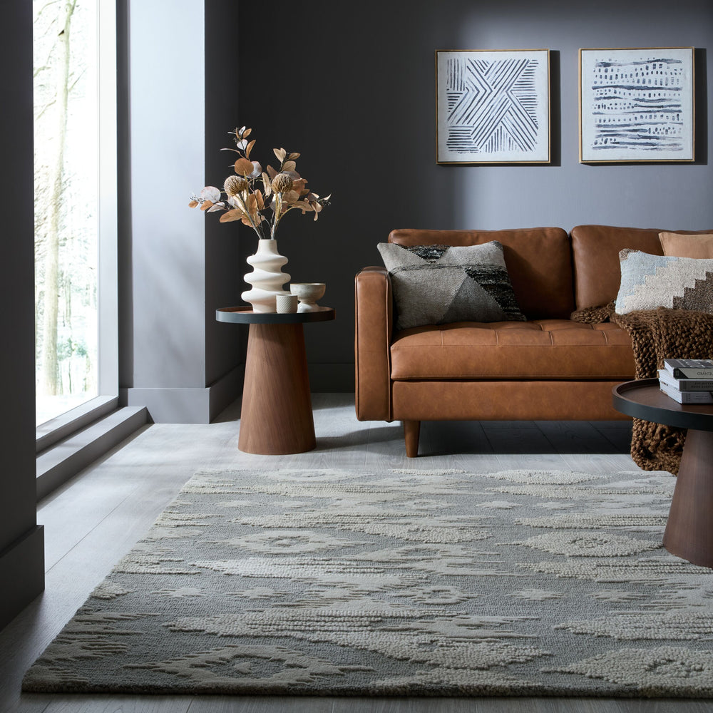 Wollteppich Ethno Ikat - Wohnzimmer_Blau_Rechteckig_