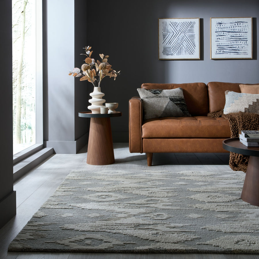 Wollteppich Ethno Ikat - Wohnzimmer_Blau_Rechteckig_