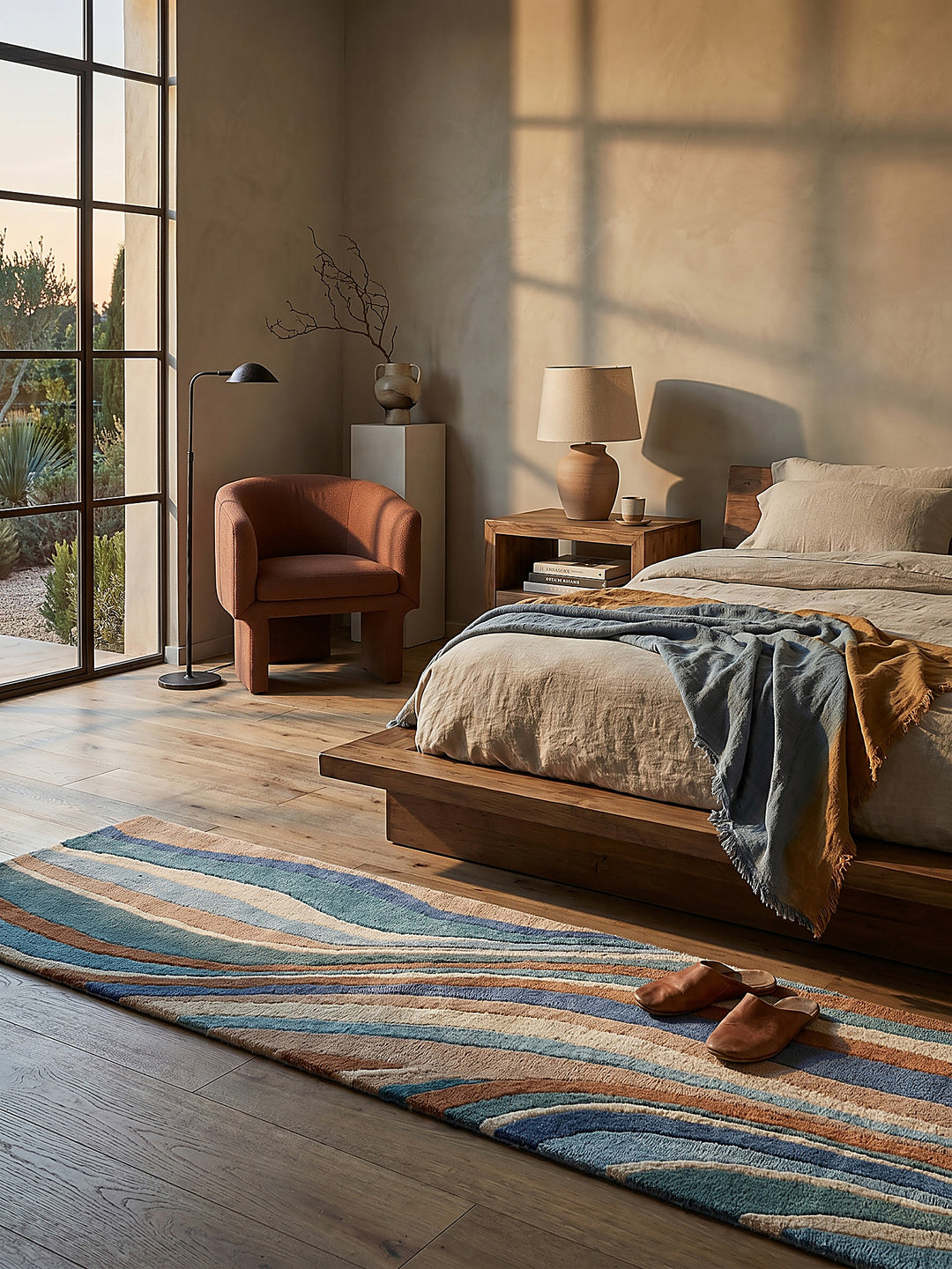 Teppich Multicolor-Blau Läufer im Wohnzimmer mit Couchtisch und Wohnaccessoires Wohnidee skandinavisch modern_