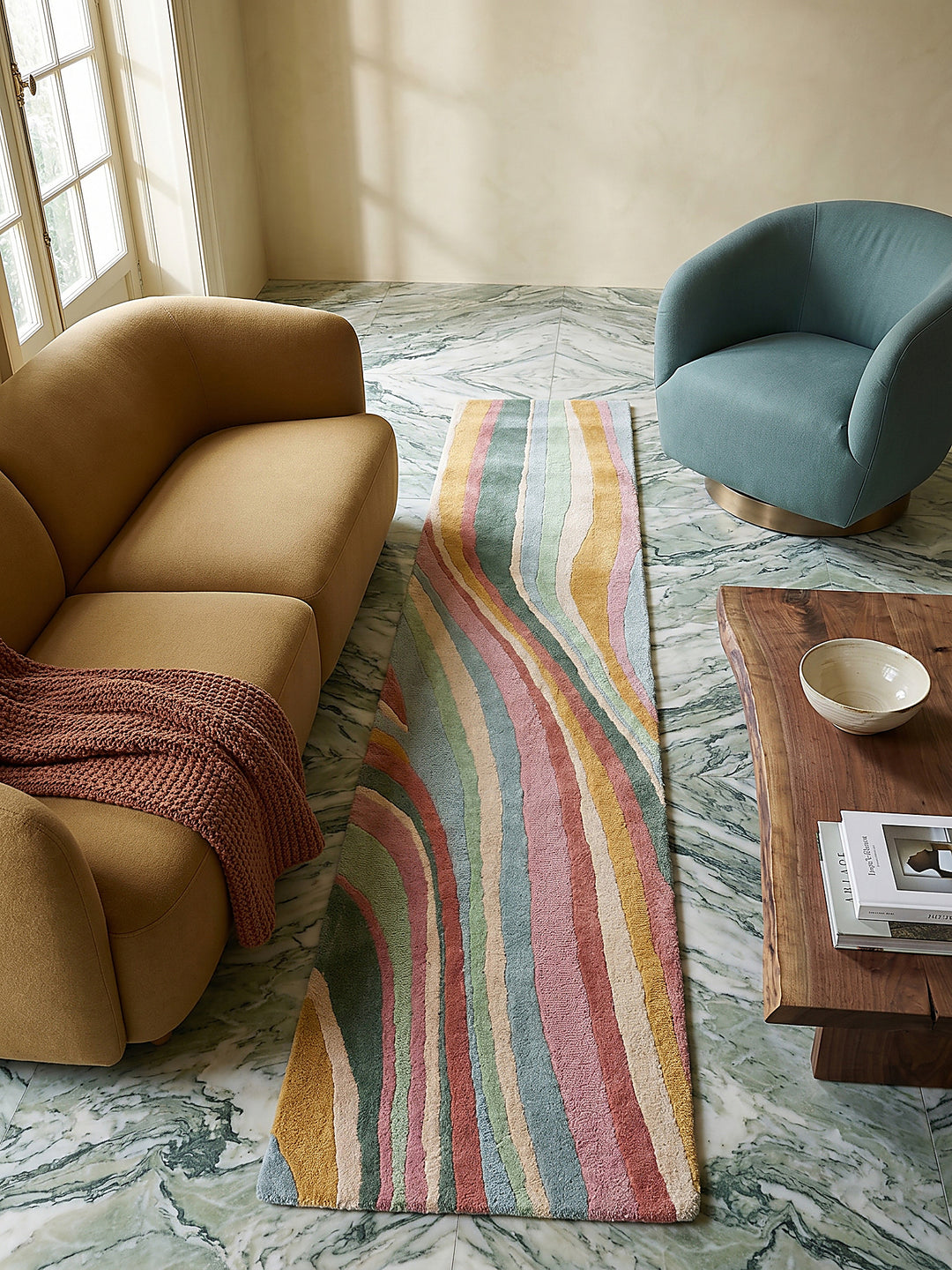 Teppich Multicolor-Grün Läufer Musteransicht von oben Designkollektion_