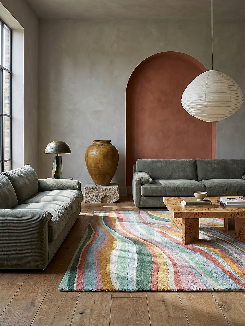 Teppich Multicolor-Grün rechteckig im modernen Wohnzimmer Einrichtungsidee_