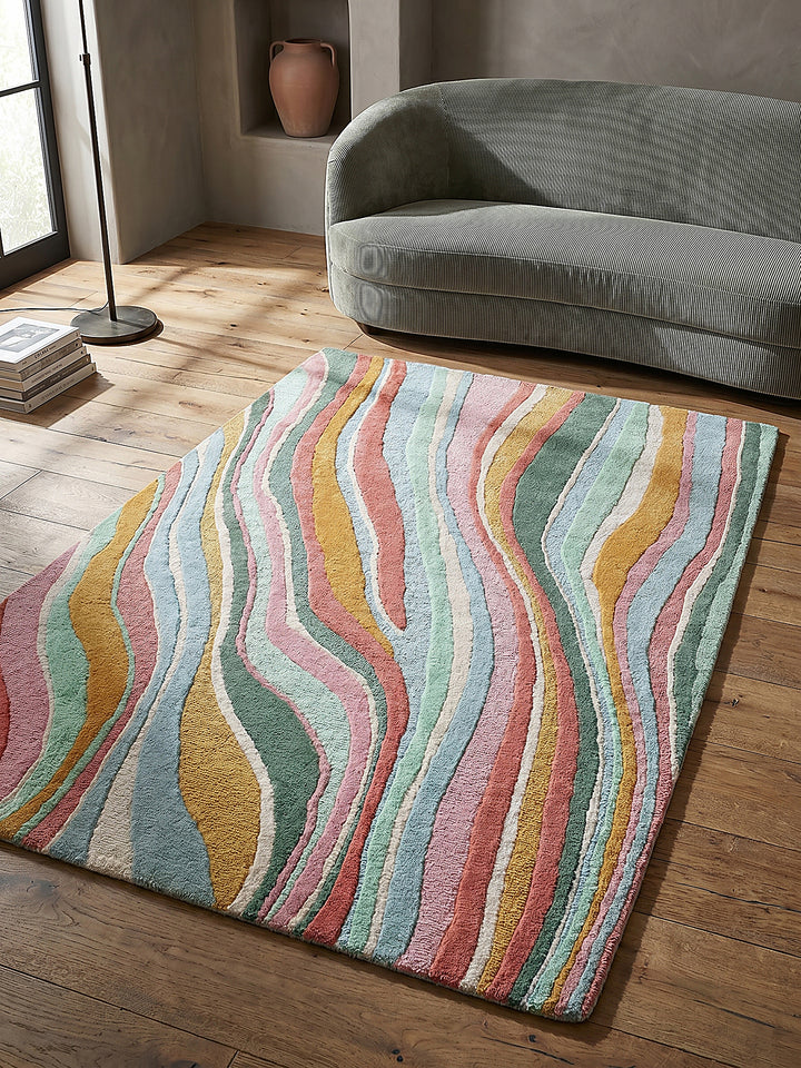 Teppich Multicolor-Grün rechteckig Musteransicht von oben Designkollektion_