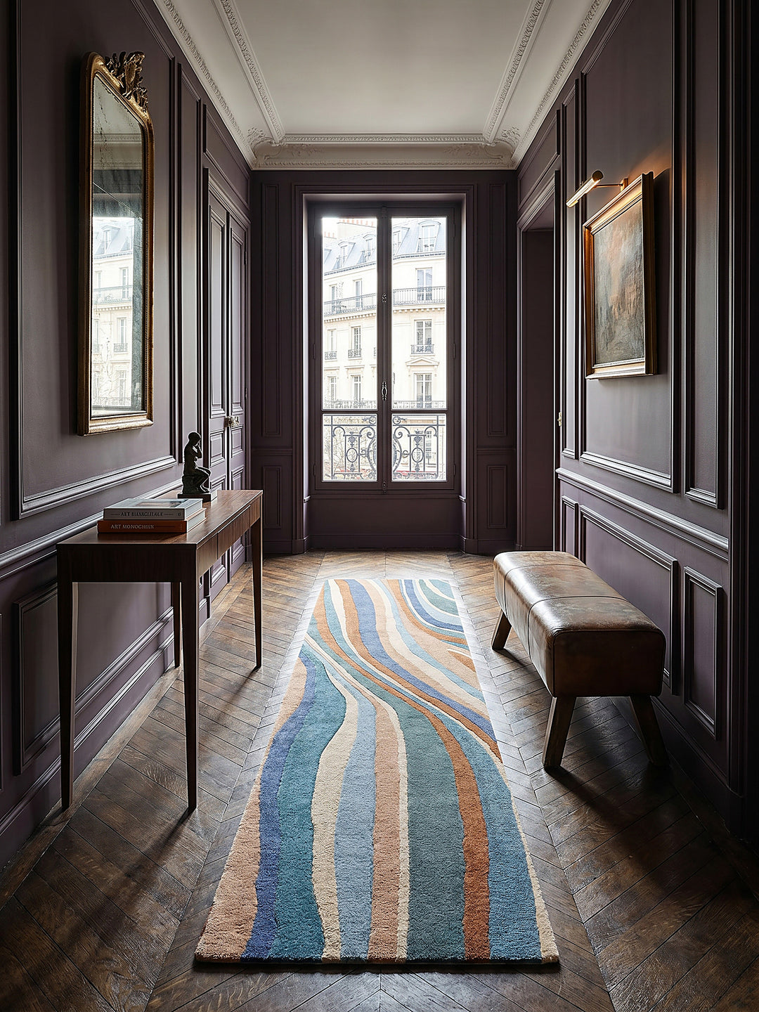 Teppich Multicolor-Blau Läufer im modernen Wohnzimmer Einrichtungsidee_