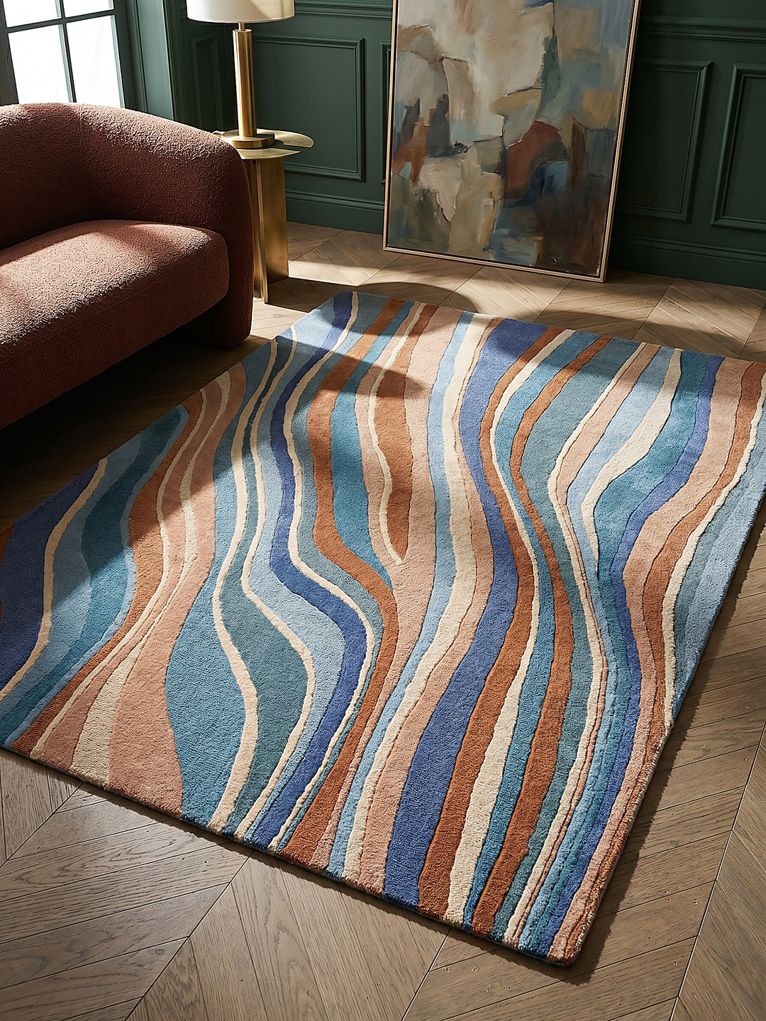 Teppich Multicolor-Blau rechteckig Musteransicht von oben Designkollektion_