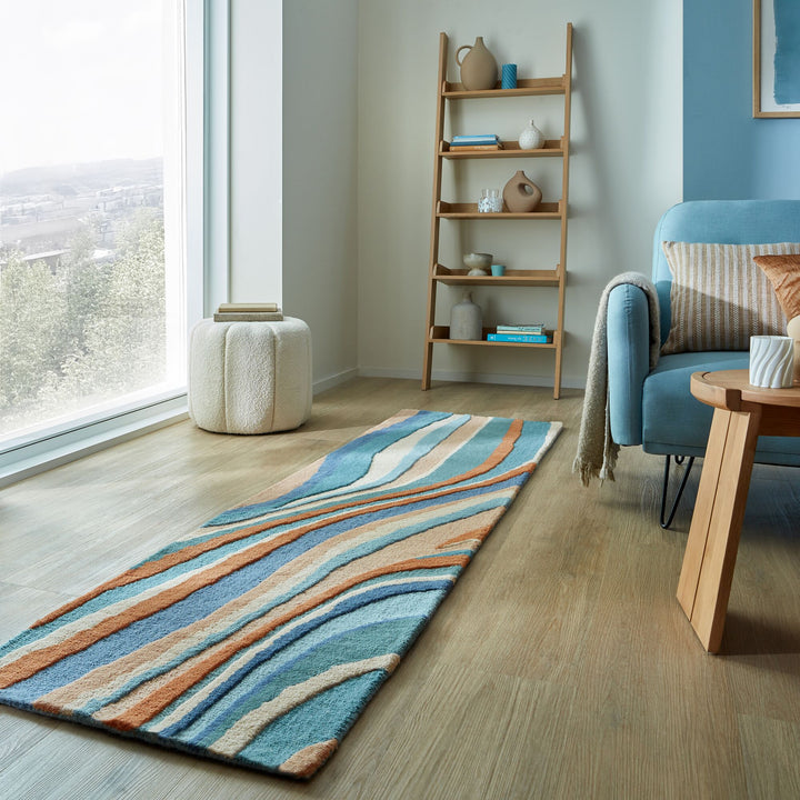 Wollteppich Wellen Muster - Abstrakt - Wohnzimmer_Multicolor-Blau_Läufer_