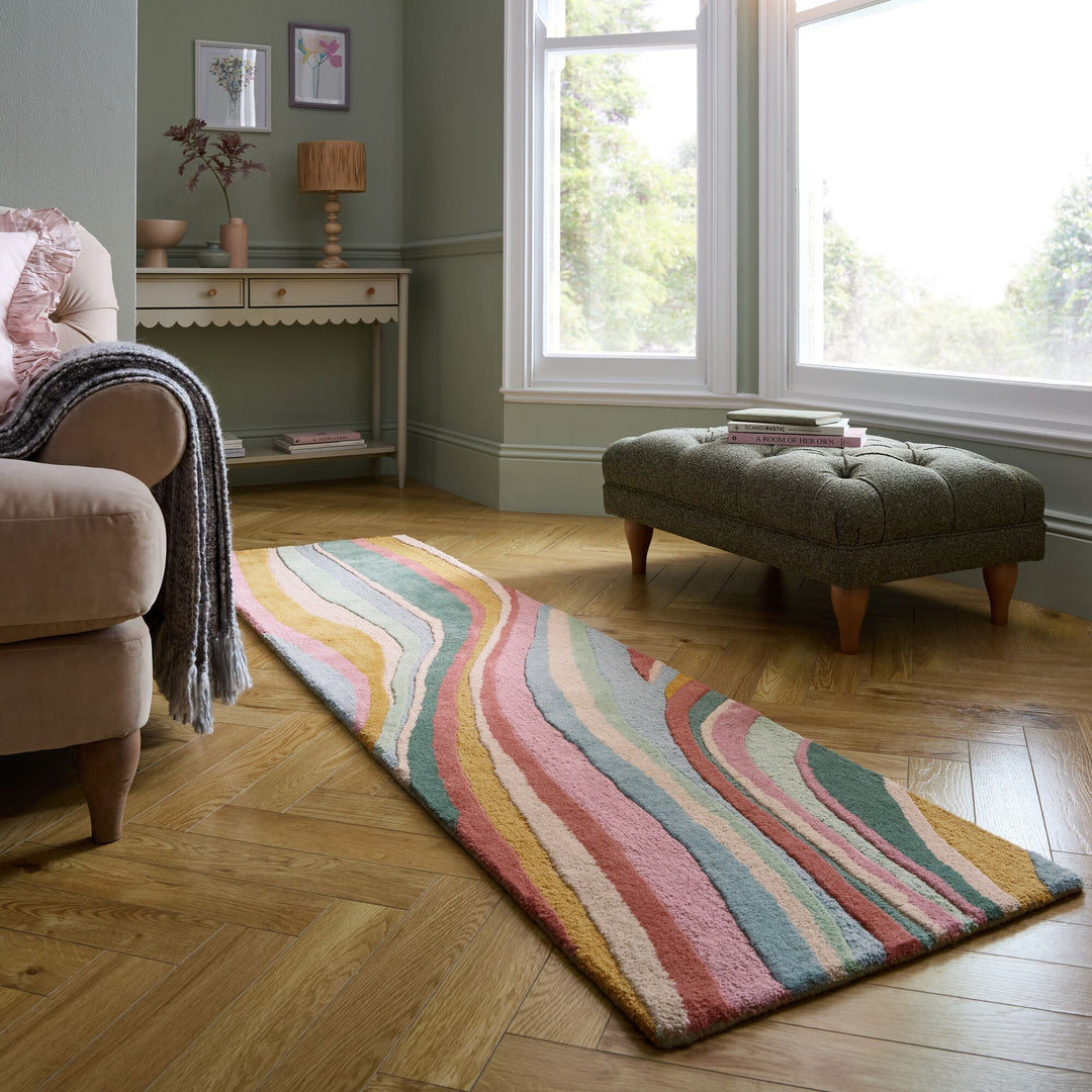 Wollteppich Wellen Muster - Abstrakt - Wohnzimmer_Multicolor-Grün_Läufer_