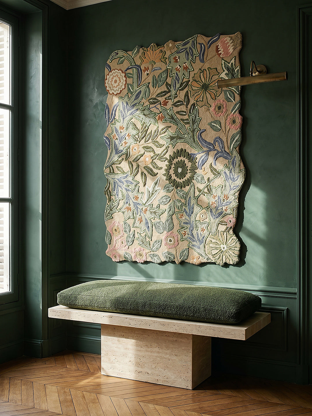 Teppich Grün rechteckig als Wandteppich Wanddekoration Textilkunst Interior Design_