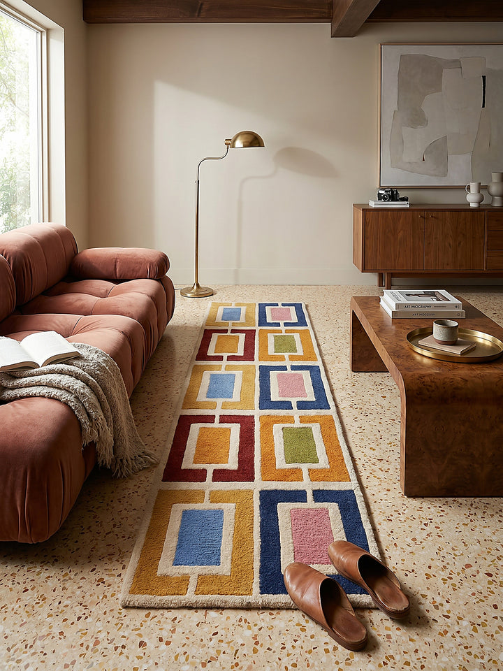 Teppich Multicolor-Orange Läufer Musteransicht von oben Designkollektion_
