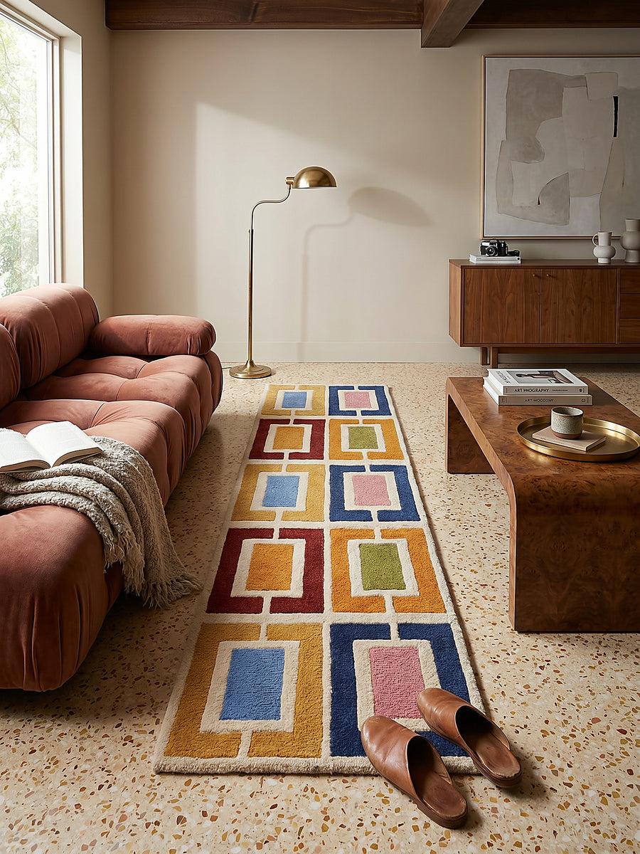 Teppich Multicolor-Orange Läufer Musteransicht von oben Designkollektion_