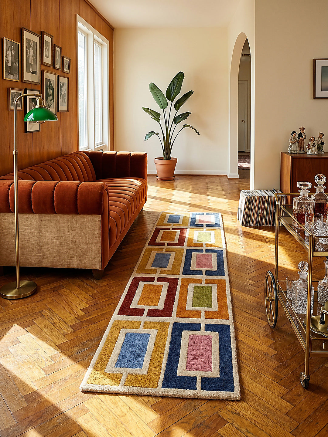 Teppich Multicolor-Orange Läufer im modernen Wohnzimmer Einrichtungsidee_