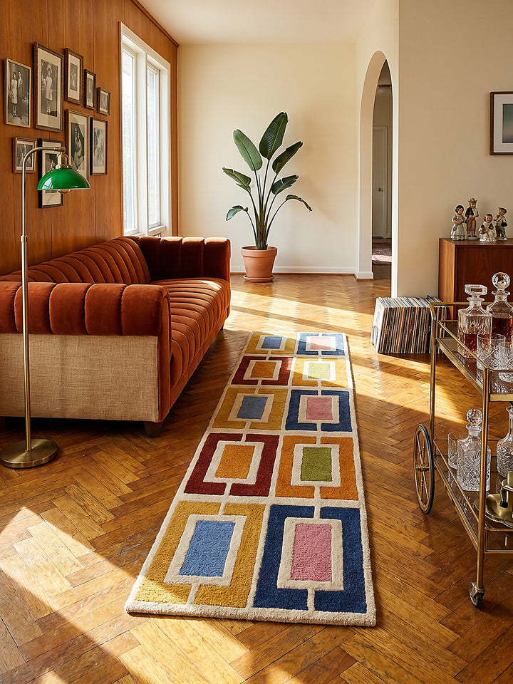 Teppich Multicolor-Orange Läufer im modernen Wohnzimmer Einrichtungsidee_