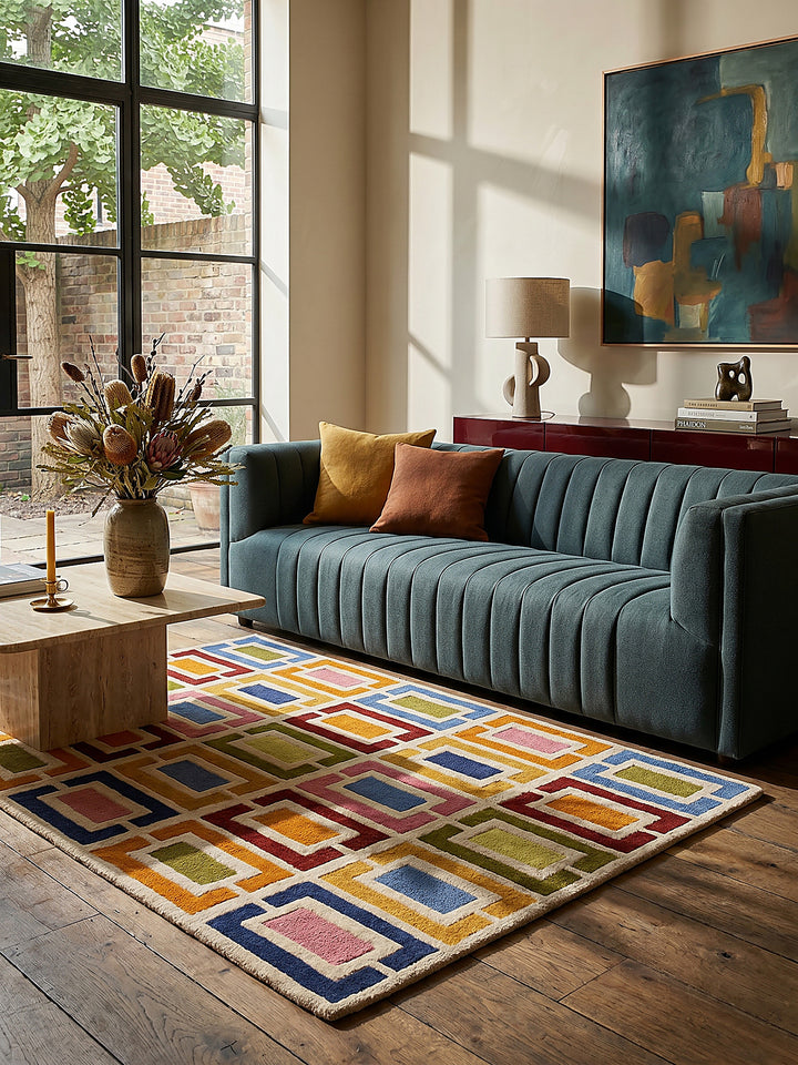 Teppich Multicolor-Orange rechteckig im modernen Wohnzimmer Einrichtungsidee_