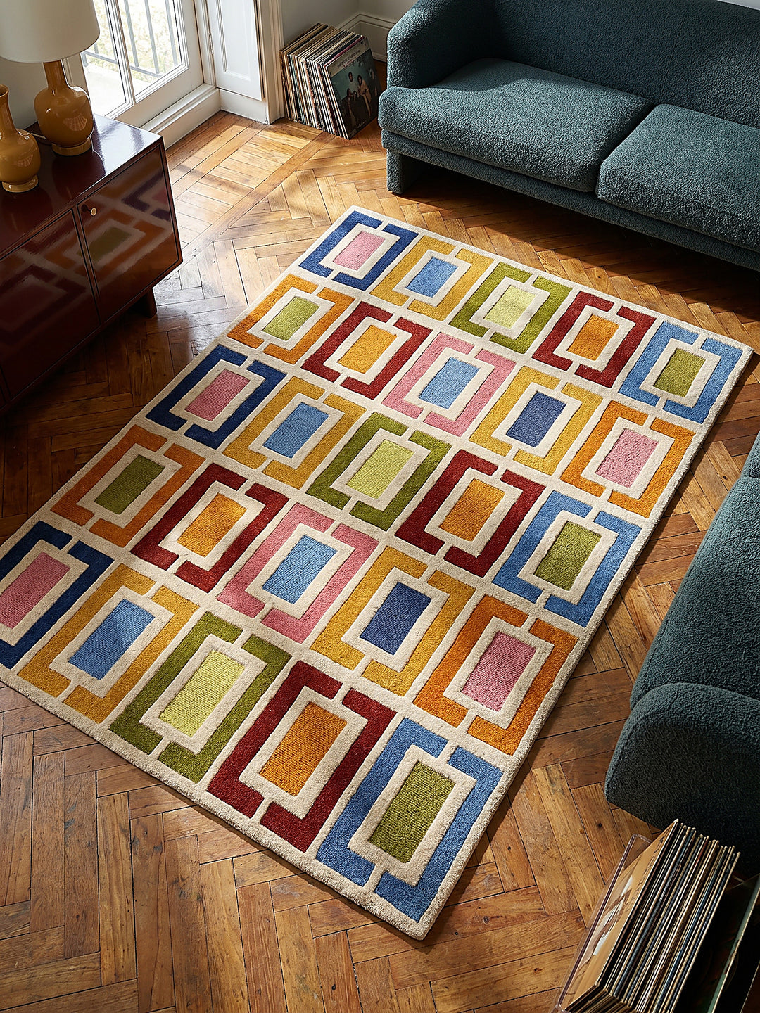 Teppich Multicolor-Orange rechteckig Musteransicht von oben Designkollektion_