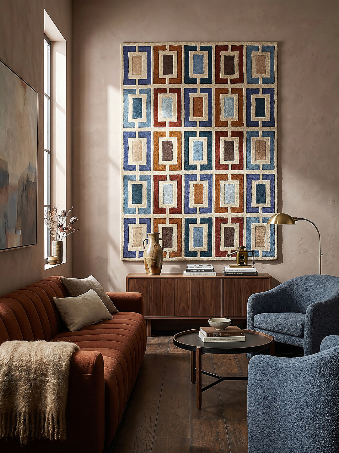 Teppich Multicolor-Blau rechteckig als Wandteppich Wanddekoration Textilkunst Interior Design_
