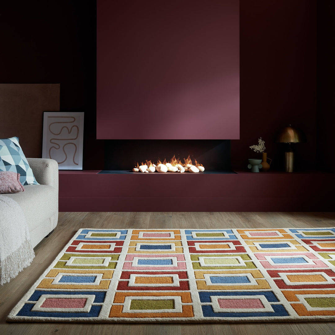 Wollteppich Geometrisch - Retro-Stil - Wohnzimmer_Multicolor-Orange_Rechteckig_