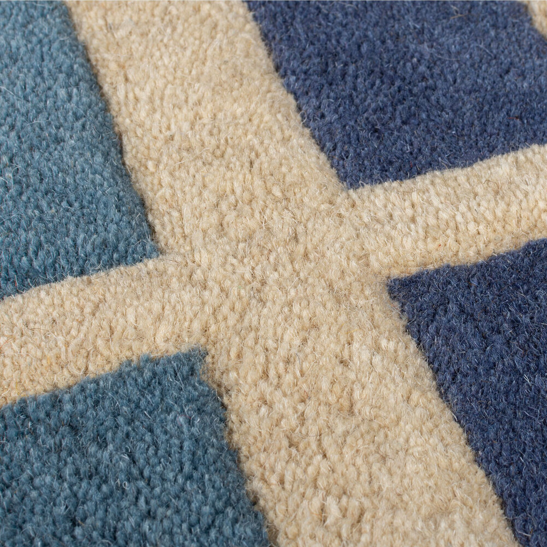 Wollteppich Geometrisch - Retro-Stil - Wohnzimmer_Multicolor-Blau_Läufer_