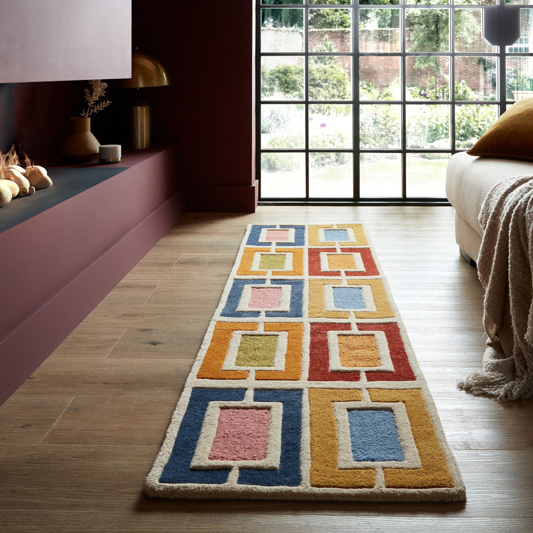 Wollteppich Geometrisch - Retro-Stil - Wohnzimmer_Multicolor-Orange_Läufer_