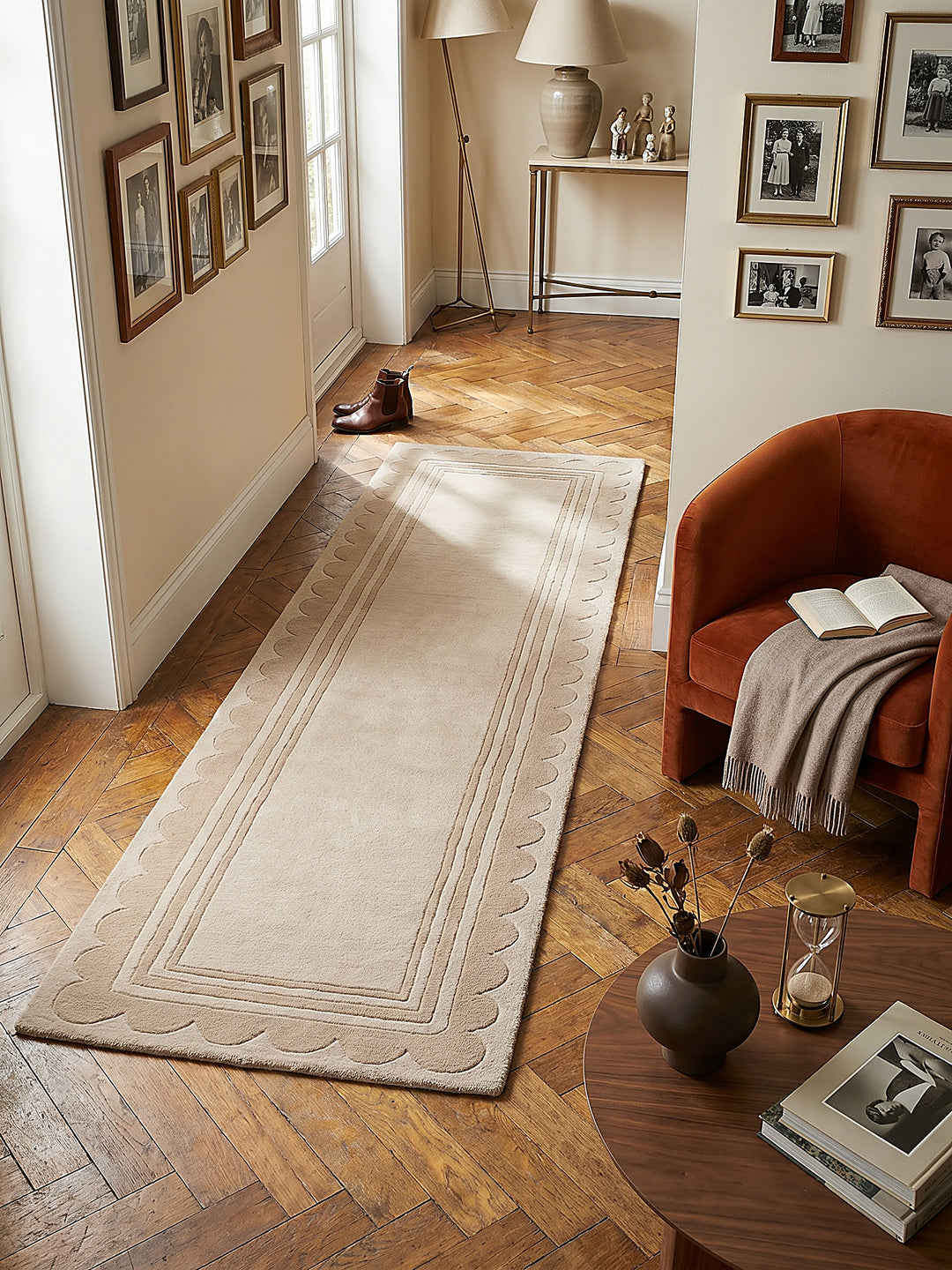 Teppich Beige Läufer Musteransicht von oben Designkollektion_