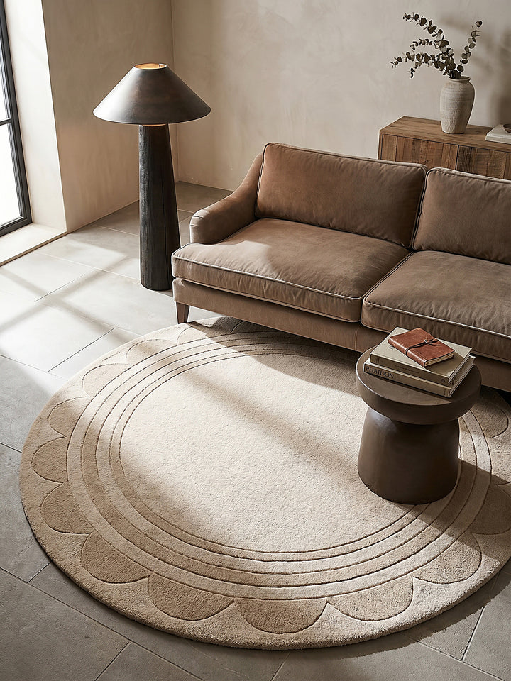 Teppich Beige rund Musteransicht von oben Designkollektion_