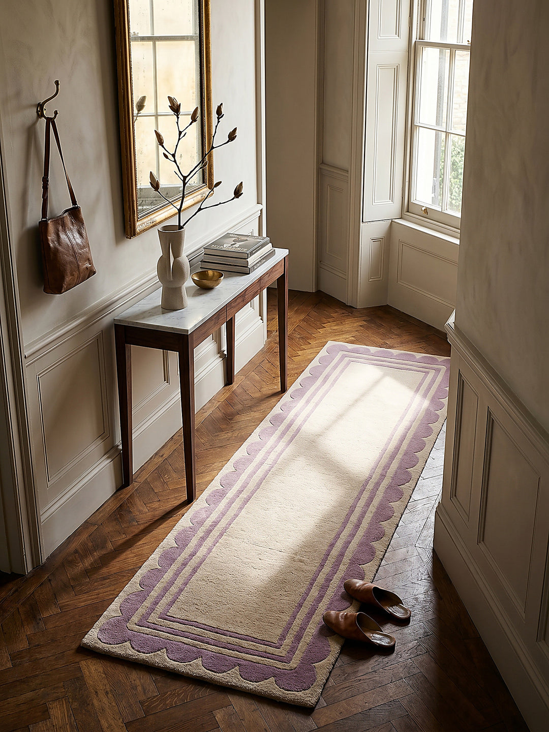 Teppich Lila-Beige Läufer Musteransicht von oben Designkollektion_