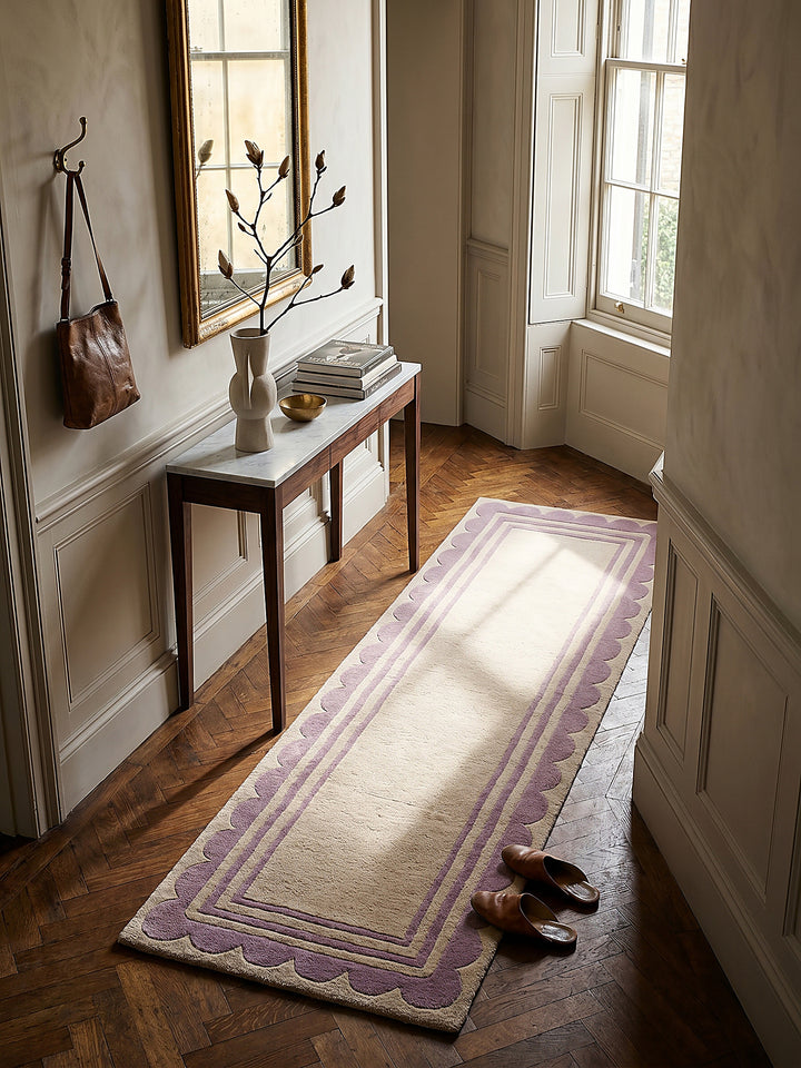 Teppich Lila-Beige Läufer Musteransicht von oben Designkollektion_