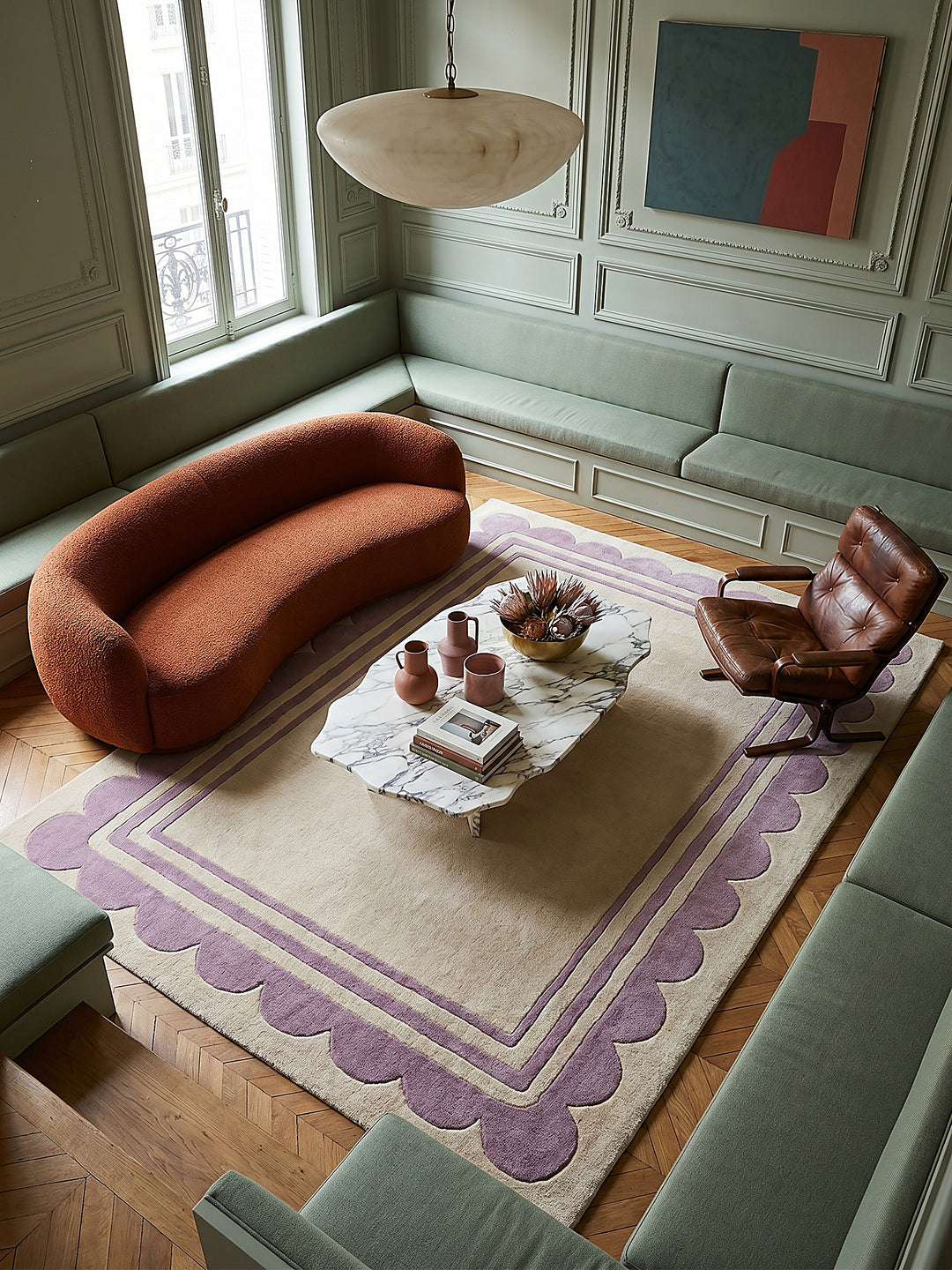 Teppich Lila-Beige rechteckig Musteransicht von oben Designkollektion_