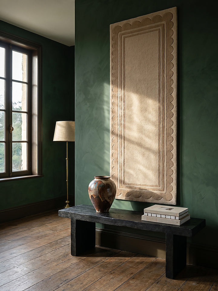 Teppich Beige Läufer als Wandteppich Wanddekoration Textilkunst Interior Design_