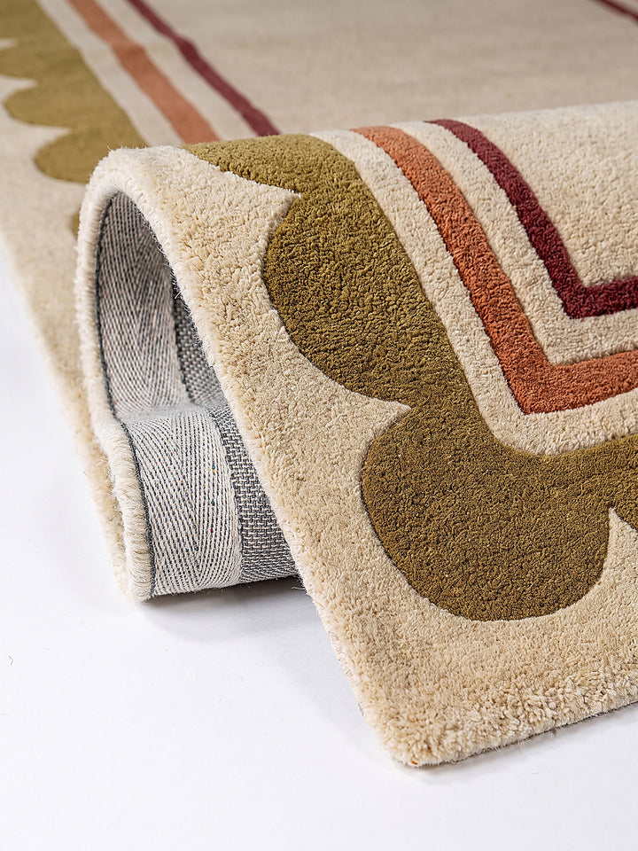 Teppich Beige-Multicolor Kante Verarbeitung_