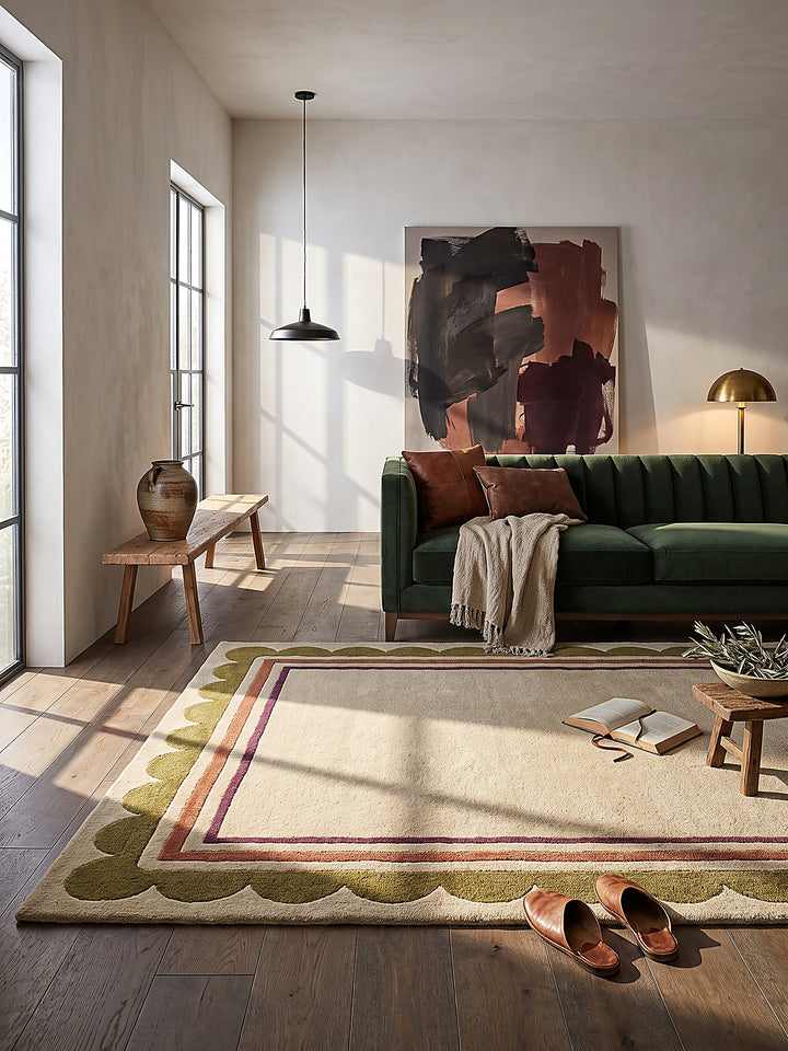 Teppich Beige-Multicolor rechteckig im modernen Wohnzimmer_
