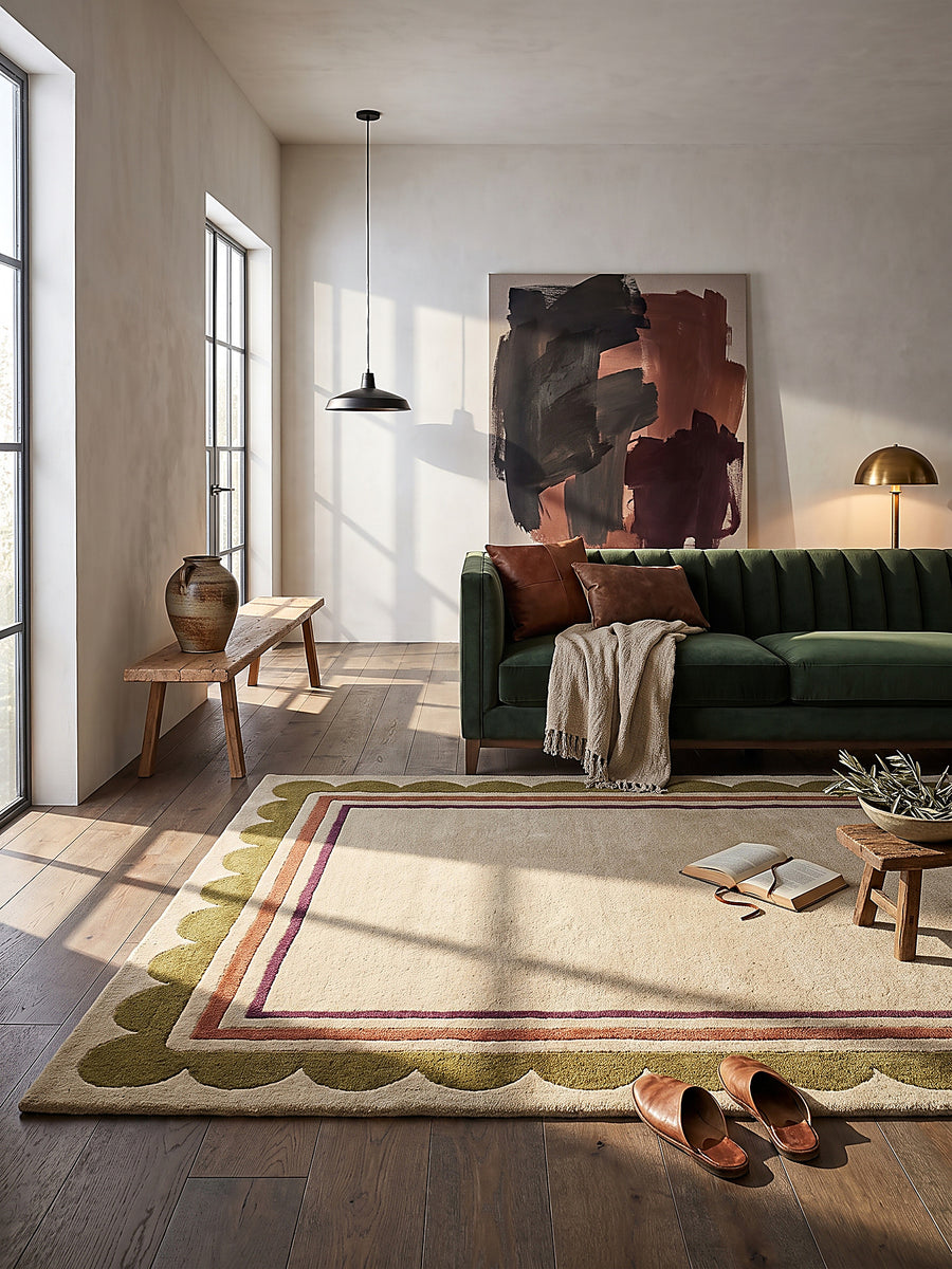 Teppich Beige-Multicolor rechteckig im modernen Wohnzimmer_