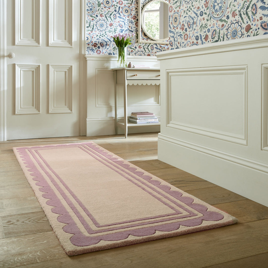 Wollteppich Grafisch - Rahmen - Wohnzimmer schmutzabweisend_Lila-Beige_Läufer_