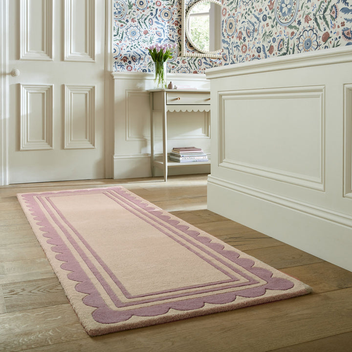 Wollteppich Grafisch - Rahmen - Wohnzimmer schmutzabweisend_Lila-Beige_Läufer_