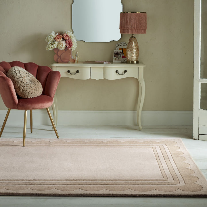 Wollteppich Grafisch - Rahmen - Wohnzimmer schmutzabweisend_Beige_Rechteckig_