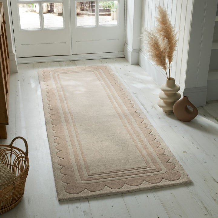 Wollteppich Grafisch - Rahmen - Wohnzimmer schmutzabweisend_Beige_Läufer_