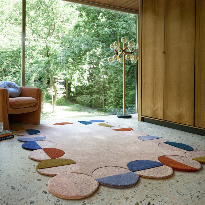 Wollteppich Kreis Wellenform - Wohnzimmer_Beige-Multicolor_Rechteckig_