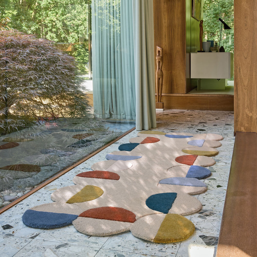 Wollteppich Kreis Wellenform - Wohnzimmer_Beige-Multicolor_Läufer_