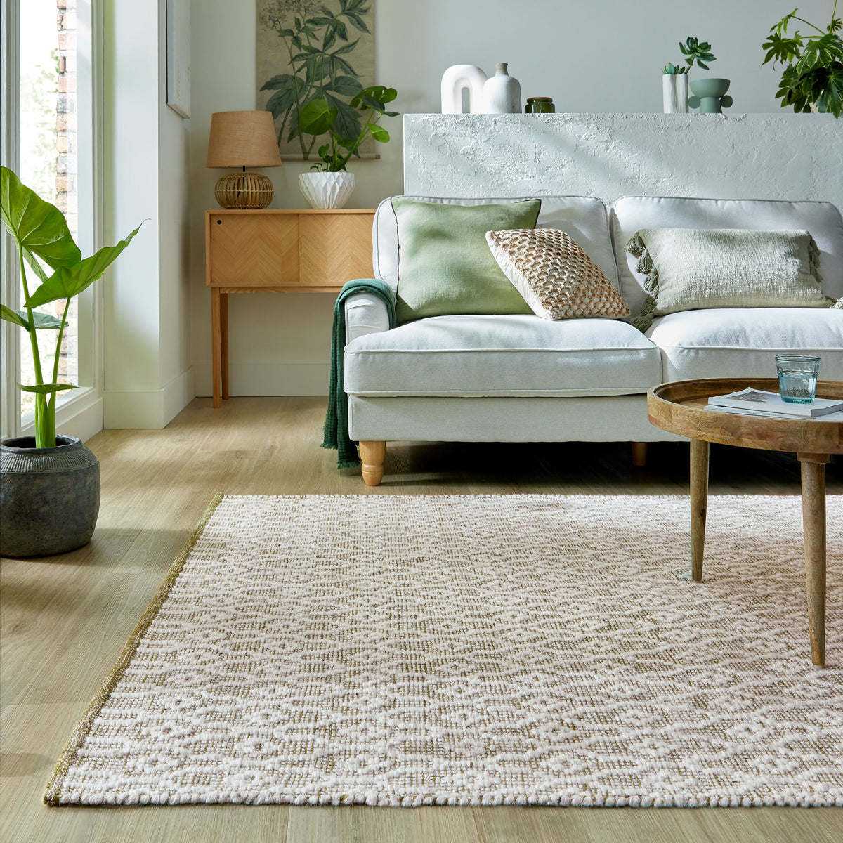 Teppich Wolle Kurzflor Diamant Muster - Wohnzimmer_Hellgrün_Rechteckig_