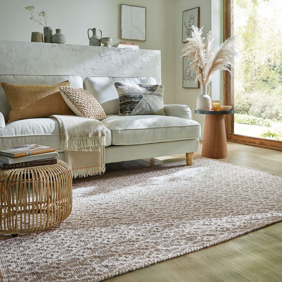 Teppich Wolle Kurzflor Diamant Muster - Wohnzimmer_Beige_Rechteckig_