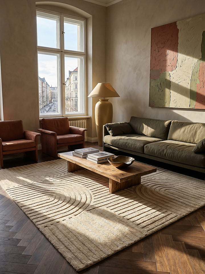 Teppich Beige rechteckig Musteransicht von oben Designkollektion_