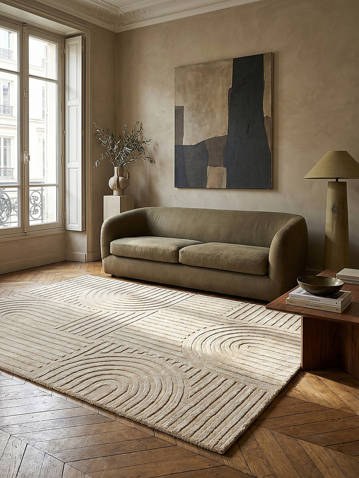 Teppich Beige rechteckig im modernen Wohnzimmer Einrichtungsidee_