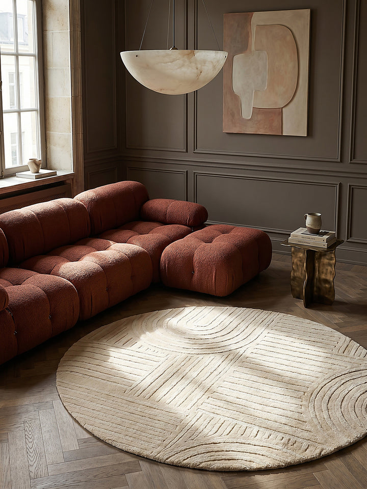 Teppich Beige rund Musteransicht von oben Designkollektion_
