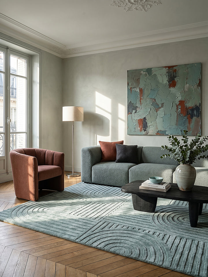 Teppich Türkis rechteckig im modernen Wohnzimmer Einrichtungsidee_