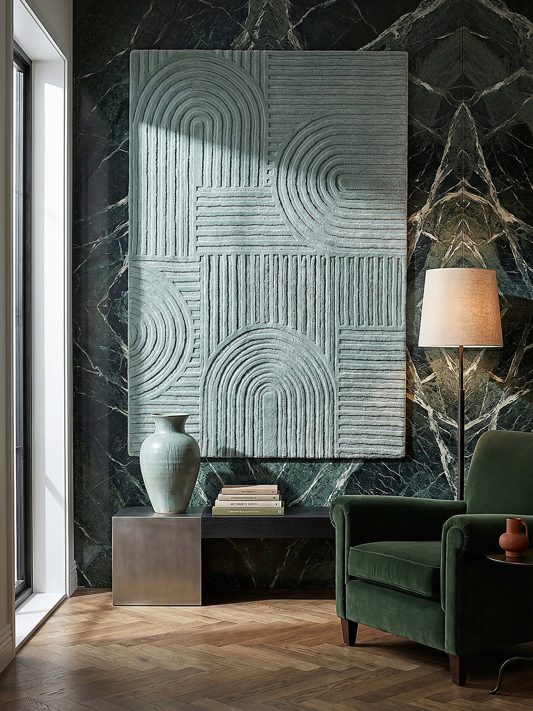 Teppich Türkis rechteckig als Wandteppich Wanddekoration Textilkunst Interior Design_