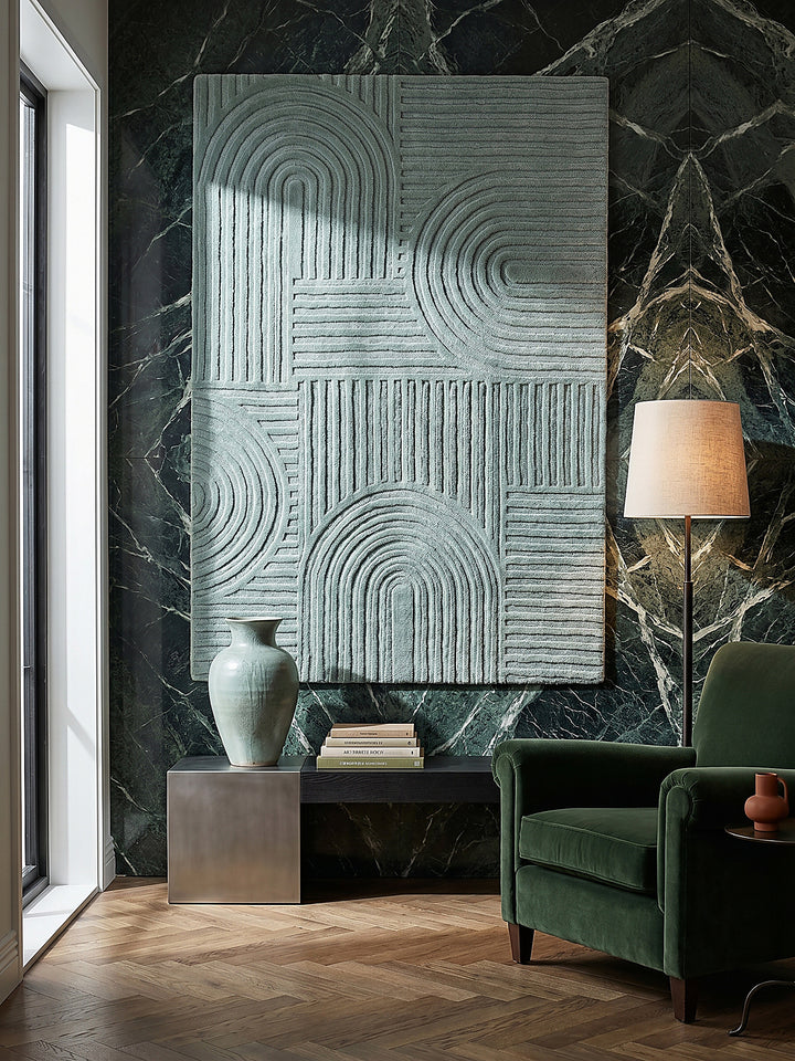 Teppich Türkis rechteckig als Wandteppich Wanddekoration Textilkunst Interior Design_
