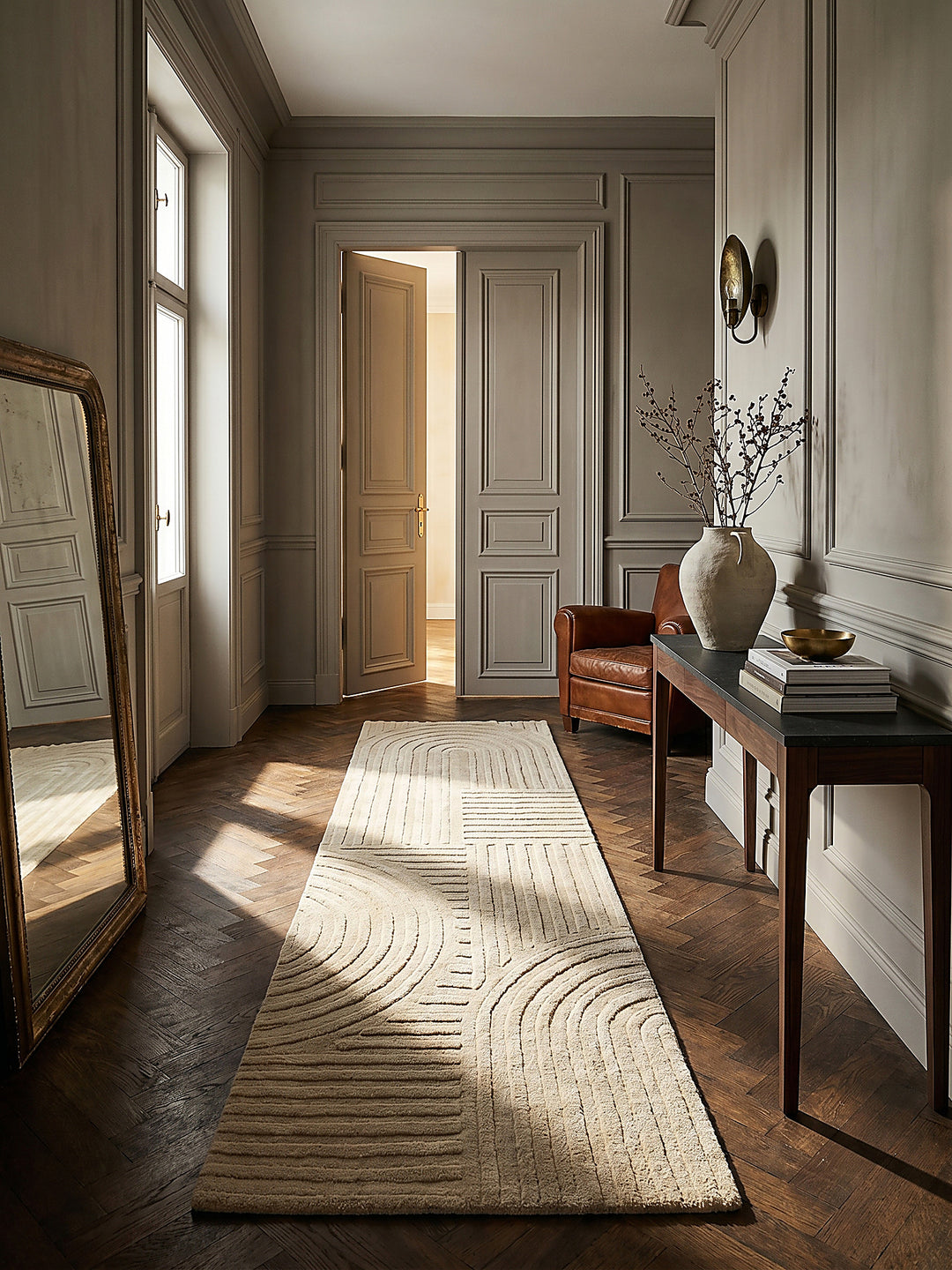 Teppich Beige Läufer im modernen Wohnzimmer_