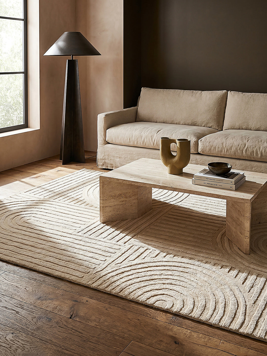 Teppich Beige rechteckig als Wandteppich Wanddekoration Textilkunst Interior Design_