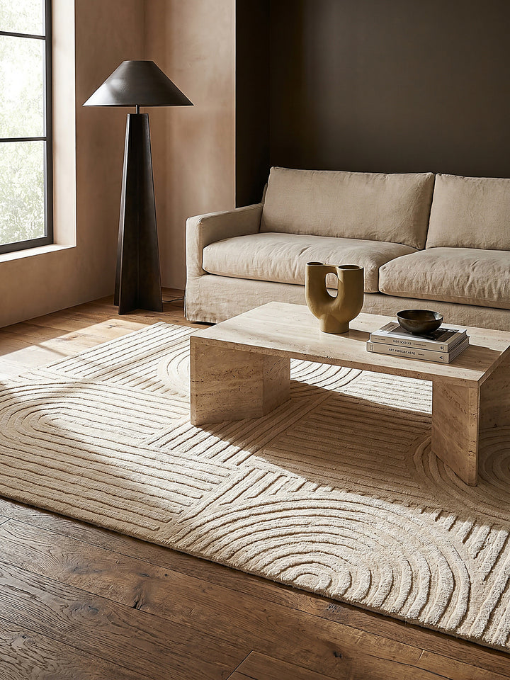 Teppich Beige rechteckig als Wandteppich Wanddekoration Textilkunst Interior Design_