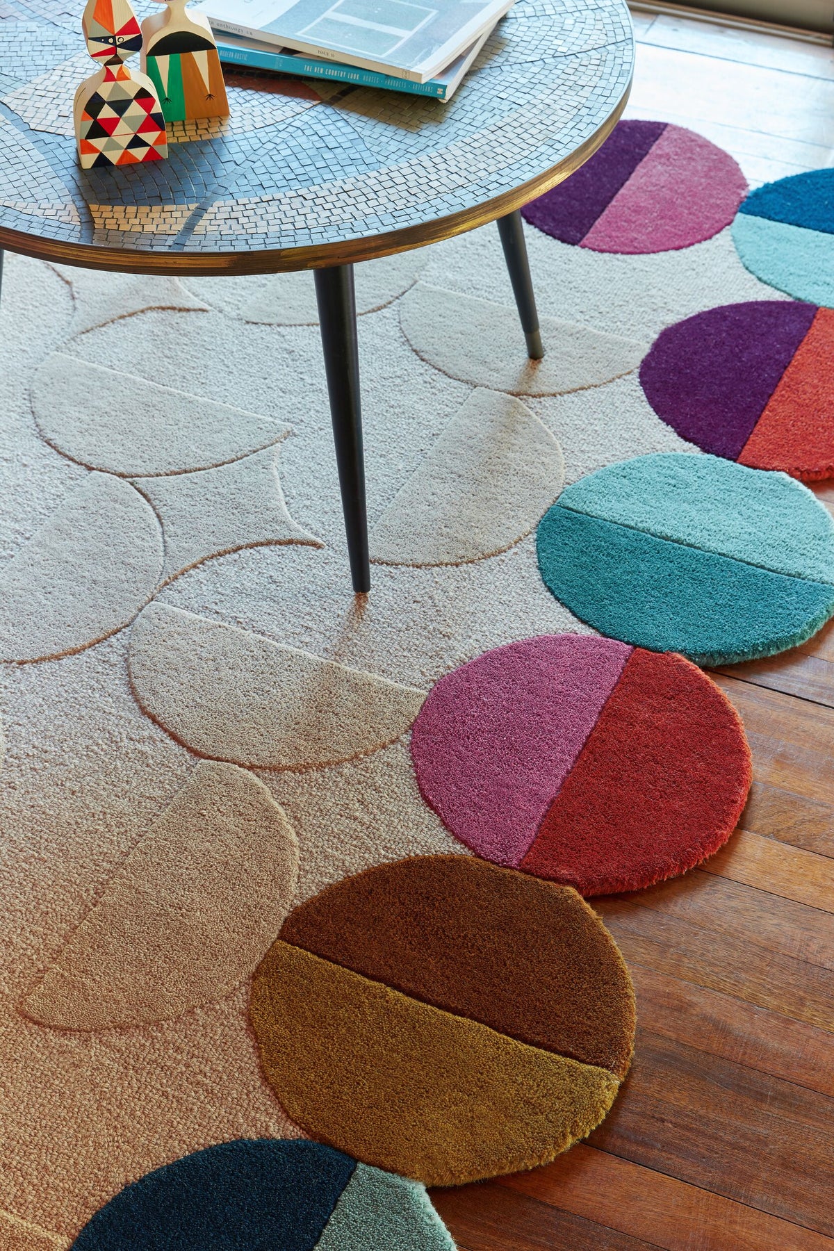 Wollteppich Kurzflor Bunt Retro Design  - Handgetuftet Geometrisches Scallop Muster Rechteckig