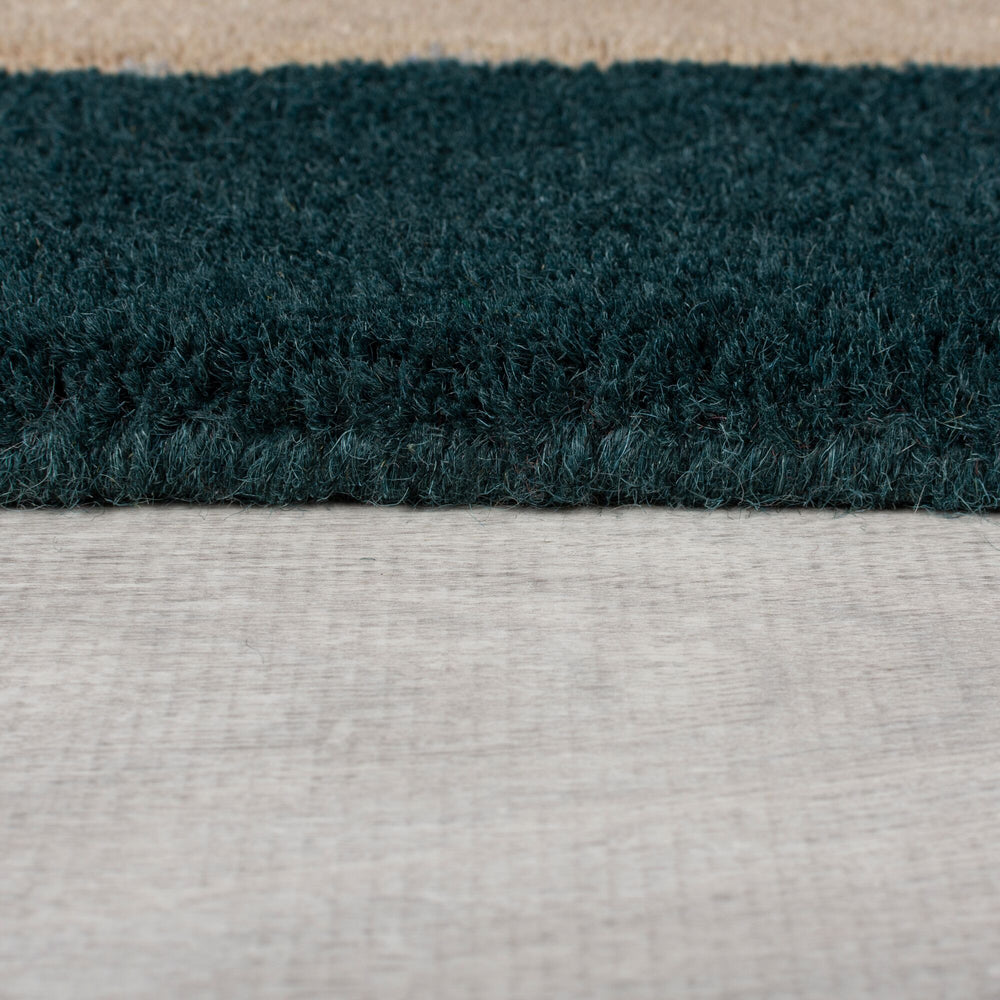 Wollteppich Labyrinth Shaped  - Geometrisches Muster Petrol Hellblau Beige  - Handgefertigt  - THAMES Kollektion_Shaped_